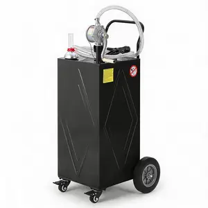 35-Gallon Heavy-Duty Portable Fuel Caddy with Manual Transfer Pump – All-Terrain Wheels – Gasoline & Fuel Storage Tank for Cars, Trucks, Tractors, Boats, Lawn Mowers, and Farm Equipment, Black/Red/Orange