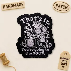 That's It You're Going in the Soup Funny Frog Patch, Meme, Weirdcore Frog Embroidered Applique for Clothes Hats Backpack Gifts