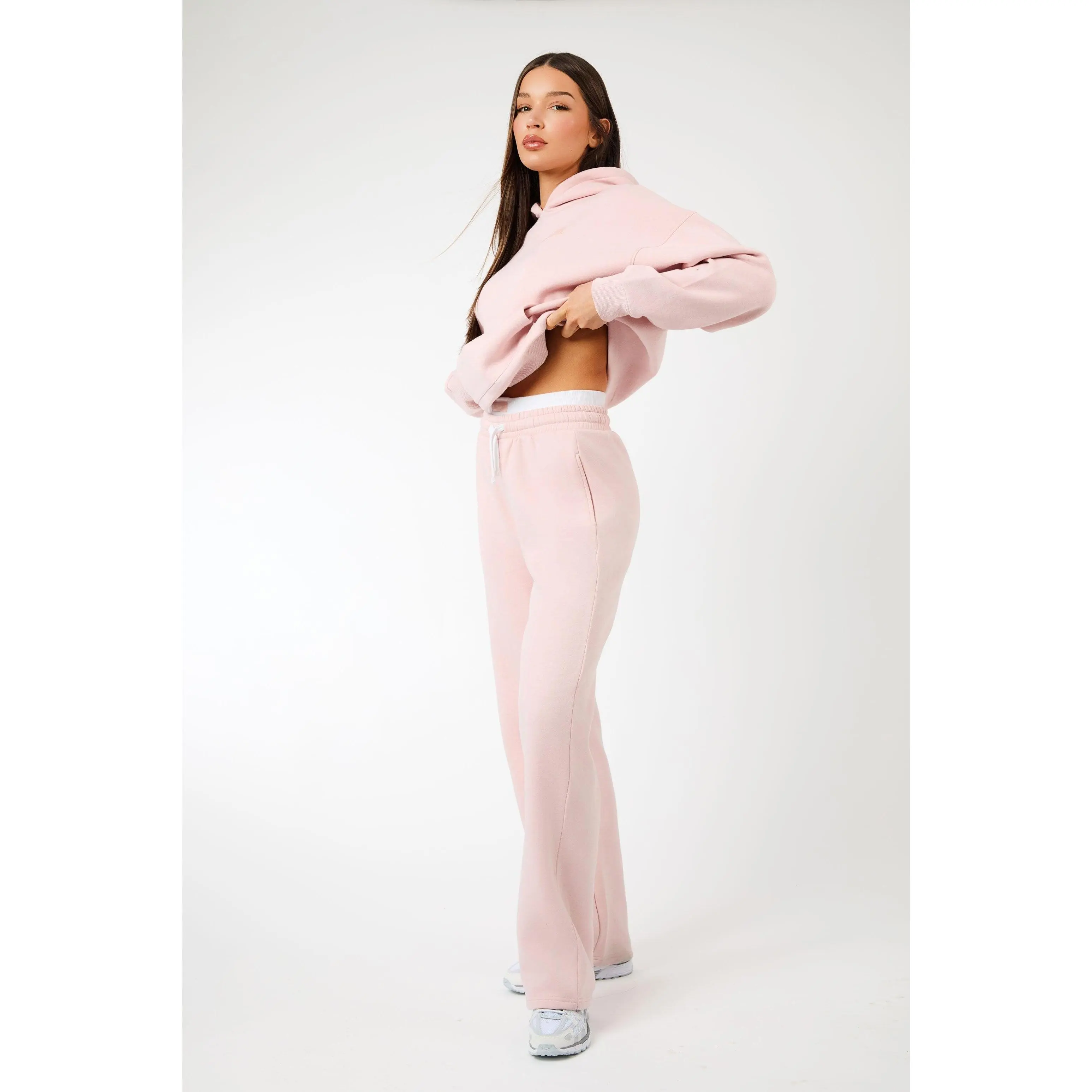 Kaiia Label Logo Exposed Waistband Wide Leg Joggers Dusty Pink