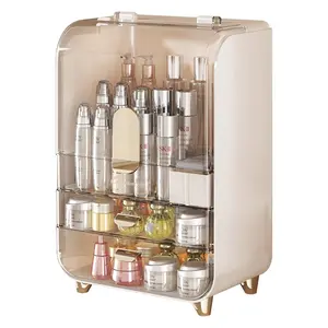 White Large-Capacity Modern Makeup Storage Box - Transparent Cosmetic Organizer with Flip Lid and 2 Drawers, Suitable for Bathroom Countertops and Bedroom Dressing Tables