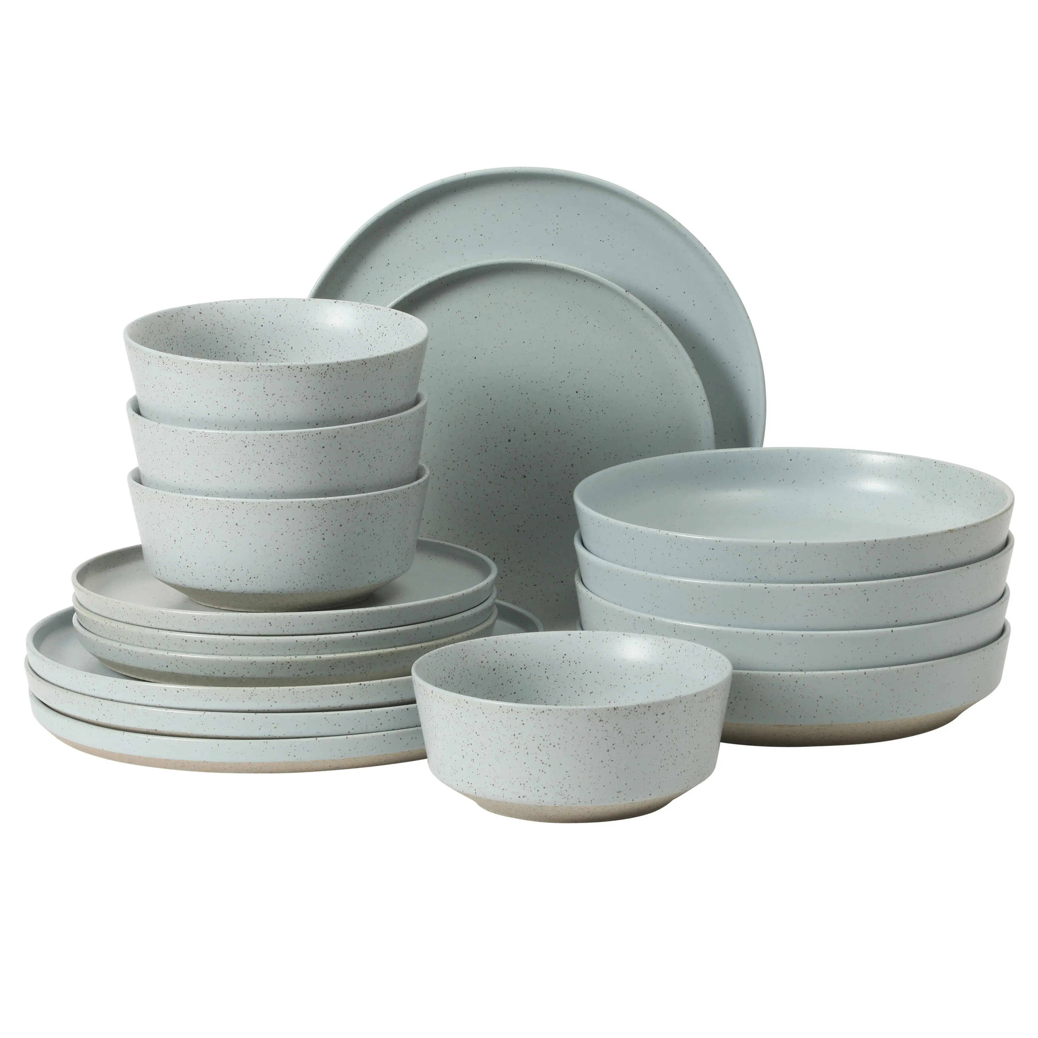 Gibson Elite Overbrook 16-Piece Pottery Clay Stoneware Dinnerware Set –  Reactive Glaze, Stackable Plates and Bowls w/ Pasta Bowl, Service for 4 – Microwave & Dishwasher Safe