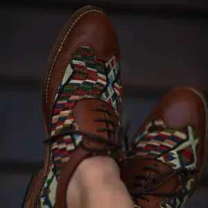 Brown jacquard Brogues-Women Footwear Girl Classic Comfort Shoe