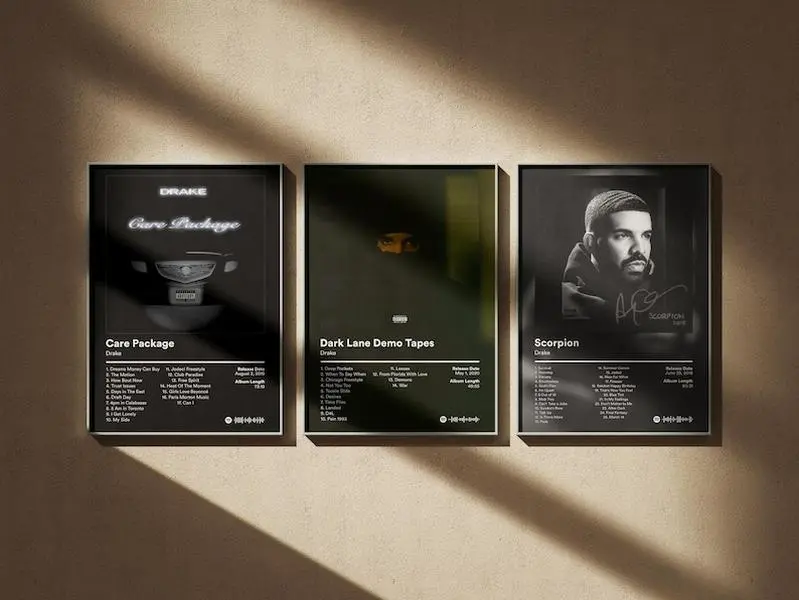 Drake Poster 3 Pack (Full Discography) - Minimal Digital Art Prints - Album Cover Wall Decor Set #3 Frames Glossy
