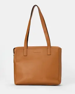 The Smart Tote - Brown Leather Tote Bag with Two Handles, Ideal for Everyday Use