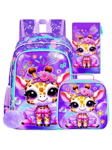 3PCS Kids Backpack for Girls,16 inch Ballet Giraffe Preschool Backpacks with Lunch Bag, Cute Kindergarten School Bookbag for Elementary Kids Teen Travel