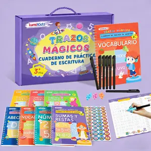 [Mother's Day]Spanish/English 2026 New Magic Grooved Writing Practice Books Reusable paper Handwriting Workbooks Large Copybooks Box Pack For Kids Ages 3-8 School & Educational Supplies Back-to-school Season Suitable For Birthday gifts