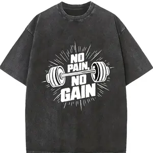 No Pain, No Gain Gym-Inspired Graphic Print Washed T Shirt 230gsm, Summer Round Neck Gym & Outdoor Sports Apparel, All-Season Fitness Shirt, workout, Sporty Design, summer outfits, Performance Wear, Casual Athletes, Gym Shirts, Workout Clothing 30B