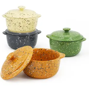 Ceramic Mini Cocotte Set of 4 for Oven, 10 Oz Small Casserole Dishes with Handles and Lid, Individual Serving Pot for Souffle Soup Cobbler, Stoneware Baking Ramekins, Assorted Colors