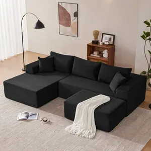 【3 Packages】110” Cloud Sectional Couch, Boneless Sofa for Living Room, Modern Modular Couch with Deep Seat, Upholstered Sofa with L-Shaped Chaise, No Assembly Required