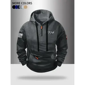 Autumn Winter Thick Zipper Hoodie, Casual Fashion Flag Print Design, Comfortable Outdoor Sports Wear for Daily UseGift