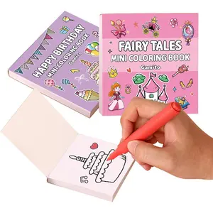 Mini Coloring Book for Adults, 2-Pack Travel Small Coloring Books, Pocket Size Adults Relaxation Coloring Books Stress Relief Adult Mini Coloring Book (Princess & Happy Birthday)