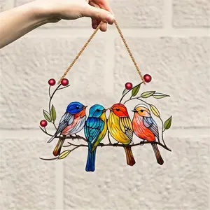 2D Round Acrylic Flat Bird & Flower Animal Pendant Sun Catcher, Car Window/Door Hanging, Home Decor & Christmas Gift