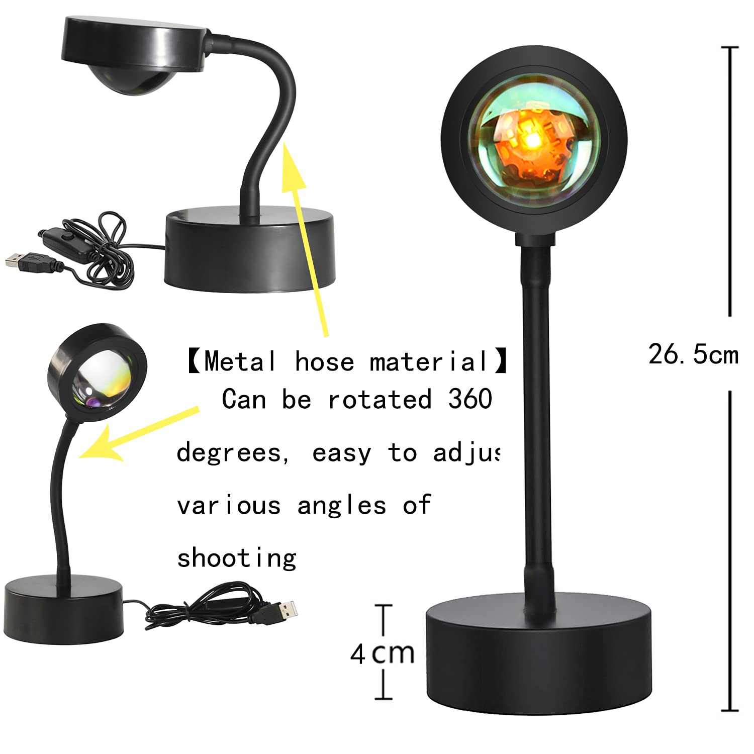 "Sunset Lamp Projector,180 Degree Rotation Sun Projection Light Led Night Light Floor Lamp with USB Port,Sunset Lamps for Photography Party Bedroom Decor,Christmas Gifts for Women "