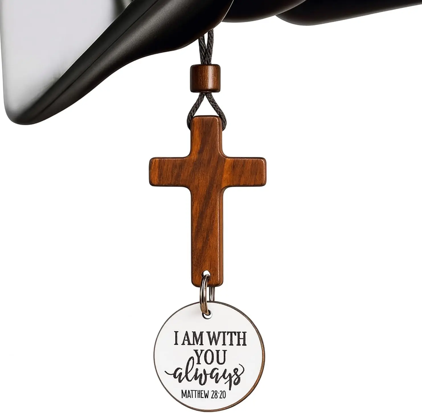 Daily  Verse Rearview Mirror Cross Ornament  Daily Scripture  Charm Hanging Cross for  with I Am with You Always Medallion (White)