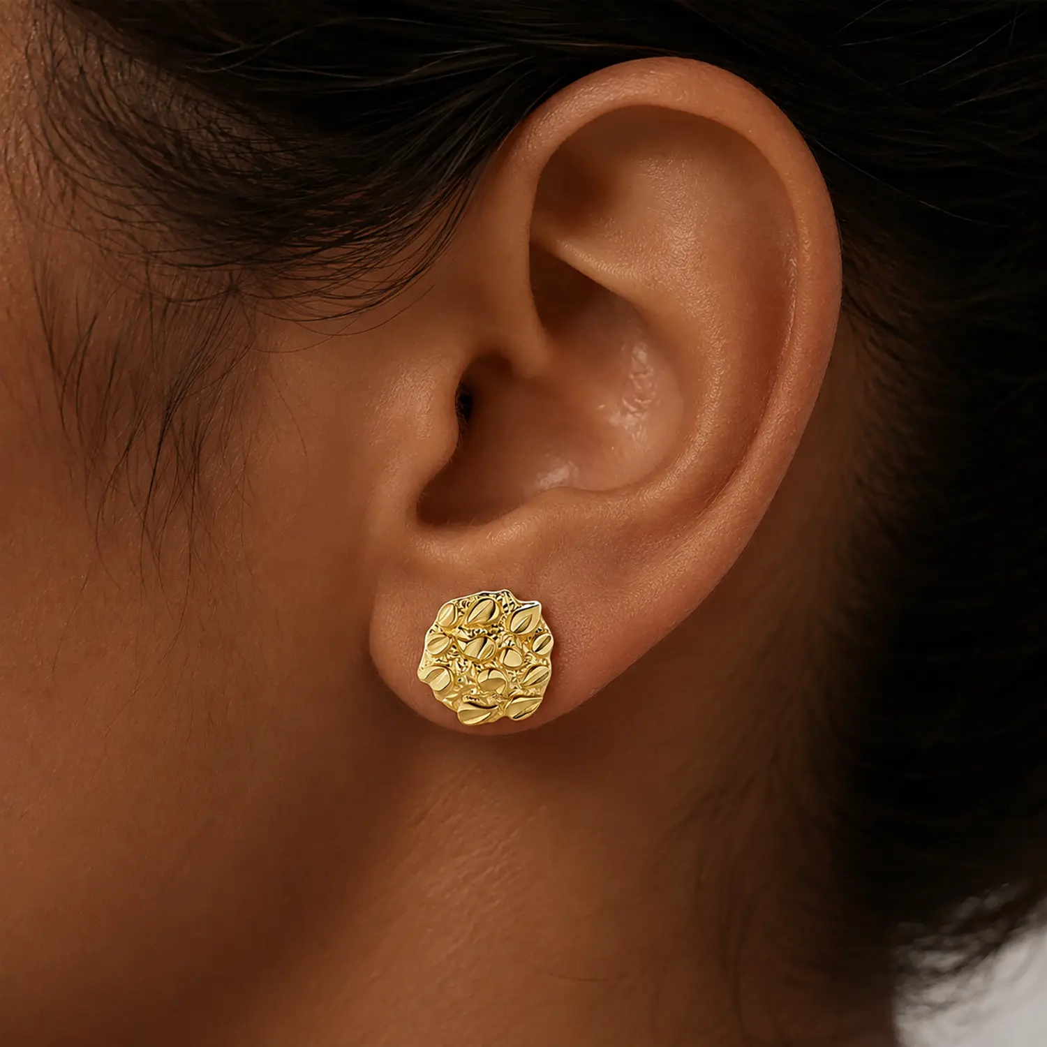 Unique Nugget Earrings for Mens Women-14k Gold Plated Starry Sky Unicorn Earrings with Irregular Circular Texture Cookie Stud Earrings