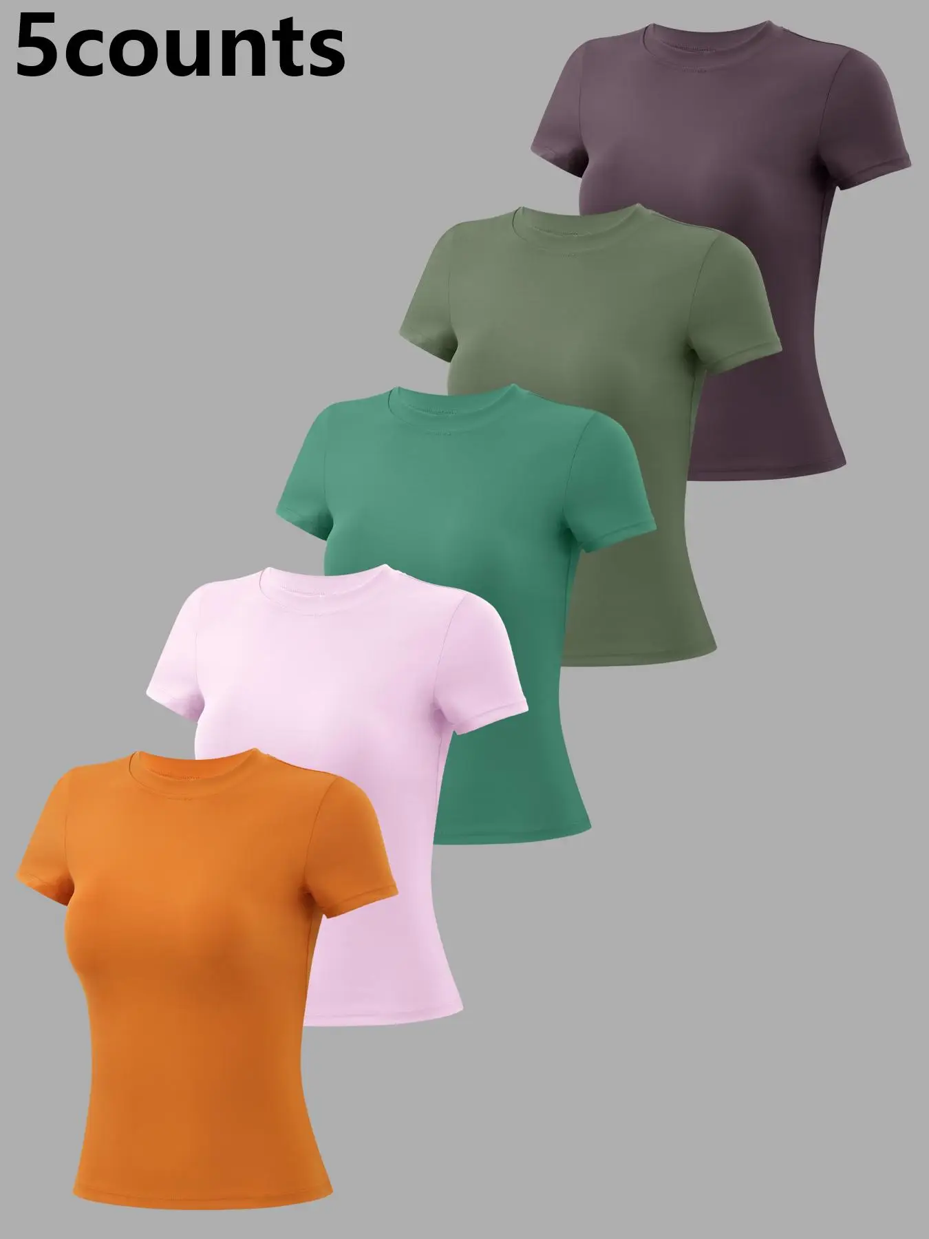 5 Counts Women's Patchwork High Elastic Soft and Comfortable Round Neck Flat Shoulder Short Sleeve Yoga Clothes Four Seasons Outdoor Running Cycling M