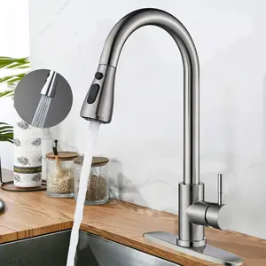 Senlesen Kitchen Faucet with Pull Down Spray Brushed Nickel Single Handle Commercial Kitchen Sink Faucet High Arc Faucet 1or 3 Holes Deck Mount with Cover plate, Suitable for Farmhouse Camper Laundry Rv Bar