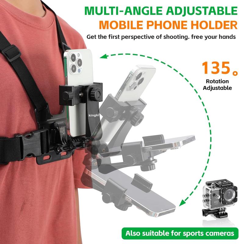 Mobile Phone Chest Mount Harness Strap Holder for Samsung iPhone Plus - Secure Clip for Action Camera POV - Adjustable & Durable for Sports & Hiking