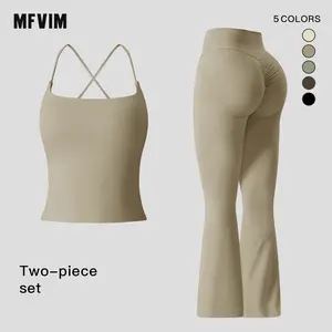 Two Piece Women's Exercise Set, Sling Yoga Exercise Set Micro High Waisted Tummy Slimming Hip Lifting Fitness Set, Quick Dry Workout Fitness Running Exercise Set for Women Lightweight Activewear Tech Fleece Tracksuit