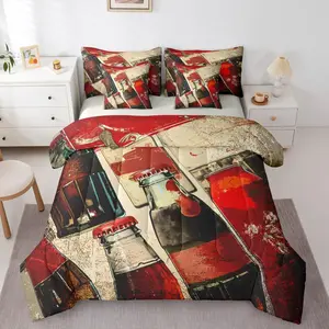 Kids Cola Bed in a Bag 7 Pieces Boys Girls Vintage Cola Comforter Set with Sheets Cola Bottles Bedding Sets with Comforter,Pillowcases,Flat Sheet,Fitted Sheet and Cushion Cover