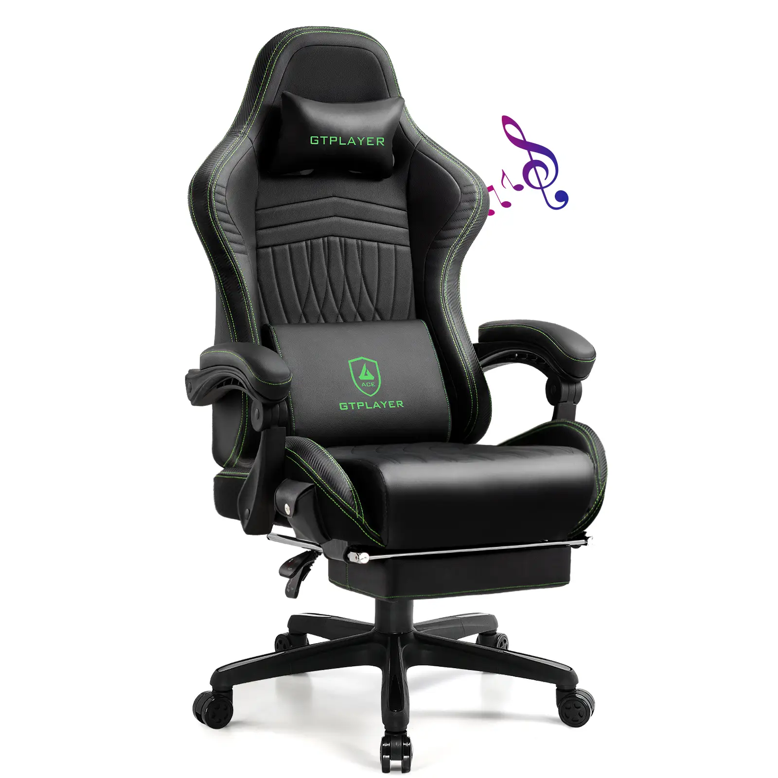 GTPLAYER Gaming Chair, Computer Chair with Footrest and Bluetooth Speakers, High Back Ergonomic Gaming Chair, Reclining Gaming Chair with Linkage Armr