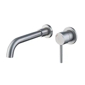 Wall Mount Faucet for Bathroom Sink or Bathtub, Single Handle 3 Holes Brass Rough-in Valve Included, Brushed Nickel
