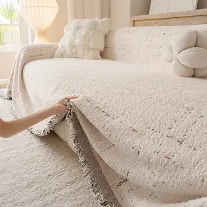 Plush Sofa Blanket with Fringe, Anti-Slip Wear-Resistant Color Thread Weave, Cozy and Durable Home Decor Essential, Soft Throw Blanket, Decorative Blanket
