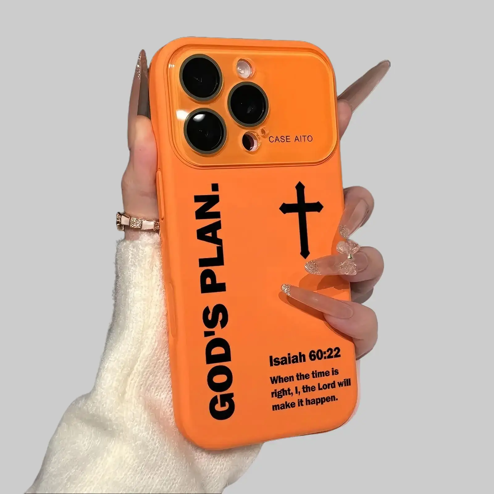 Christian God's Plan Cross-Design Dopamine INS Style Solid-Color Protective Smartphone Case for iPhone Series (12-17 Pro Max), Ultra Skin-Friendly Touch Cover, All-Inclusive Lens Protect, Shockproof Isaiah-Themed Accessory, Protection Feature