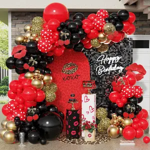 145pcs Red and Black Balloon Arch Kit with Leopard Cheetah Print Balloons for Women’s Birthday Decorations, Baby Shower Bachelorette Spa Party Decorations