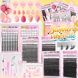 YIDUO All-in-One Eyelash Cluster Kit | 40D/50D/60D/80D, Fairy/Manga Styles & Bottom Lashes | 5-16mm D-Curvature | Complete Tools (Bond & Seal, Remover, Tweezers, Brush, Curler & Makeup Tools) | DIY False Eyelashes & Lash Extensions at Home
