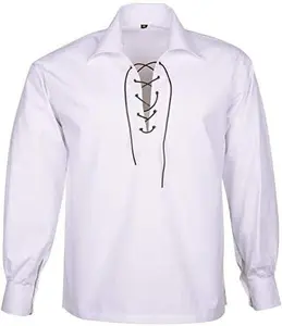 Men’s Scottish Jacobite Ghillie Kilt Highland W Shirt Long Sleeve Lace Up Medieval Renaissance Pirate