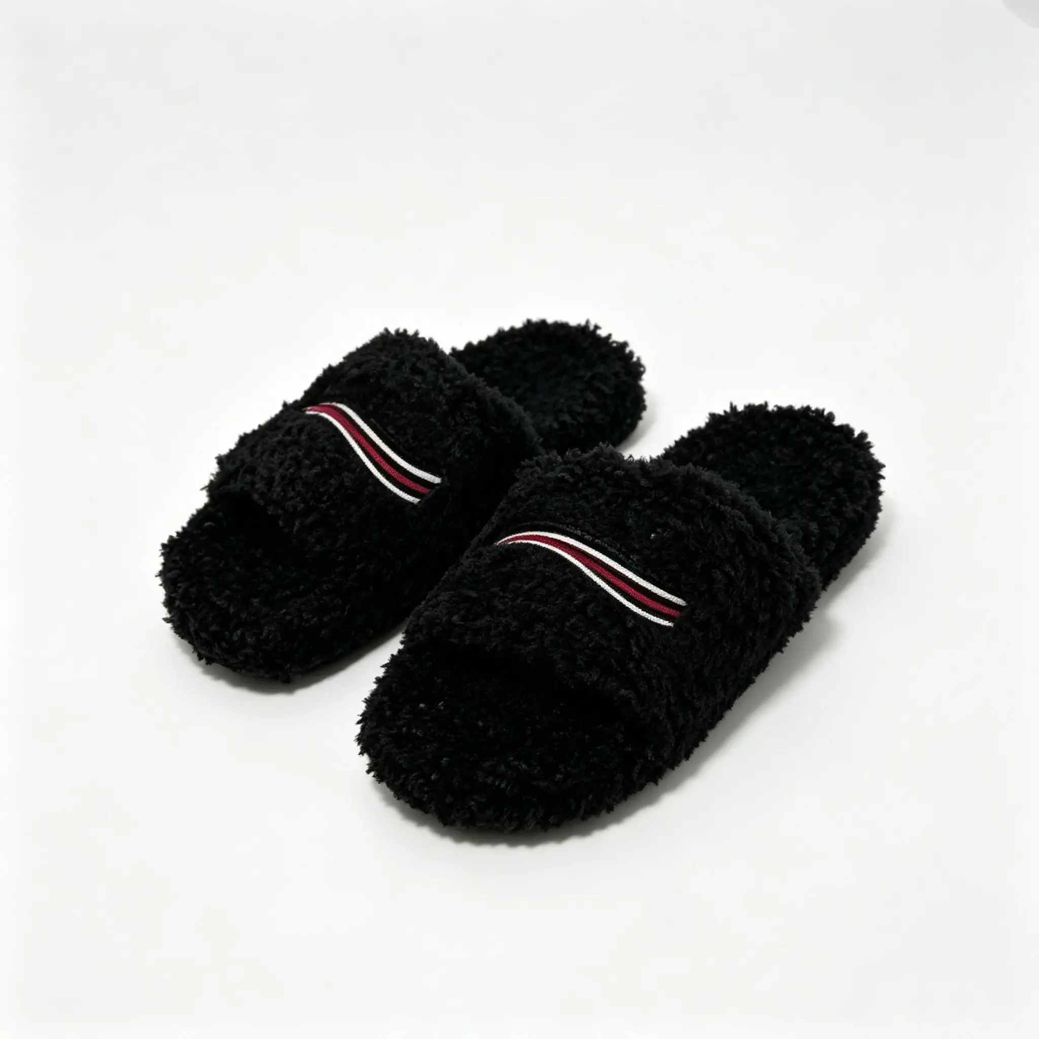 1:1 Striped Embroidered Plush Fur Slippers Super Fluffy Open Toe Slide Slippers Unisex Warm Cozy Fuzzy Indoor House Slippers Wear Resistant Non Slip Home Slippers For Men Women