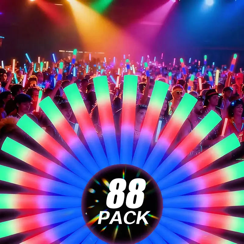 88-Pack LED Light Sticks, Multi-Color Battery Operated Party Gift Packs with 3 Glow Modes, Glow in the Dark Festive Supplies, Gifts Set for Celebrations, Party Favors & Decor