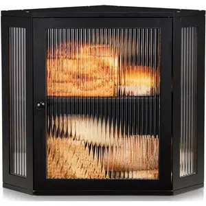 Corner Bread Box for Countertop, Layer Bamboo Breadbox with Partition, Bread Organizer (Meduim Black)