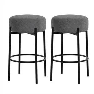 Garvee Round Bar Stools Set of 2, 24" Modern Backless Bar Stools, Sherpa Upholstered with Foot Rest for Kitchen Island, Counter, Cafes