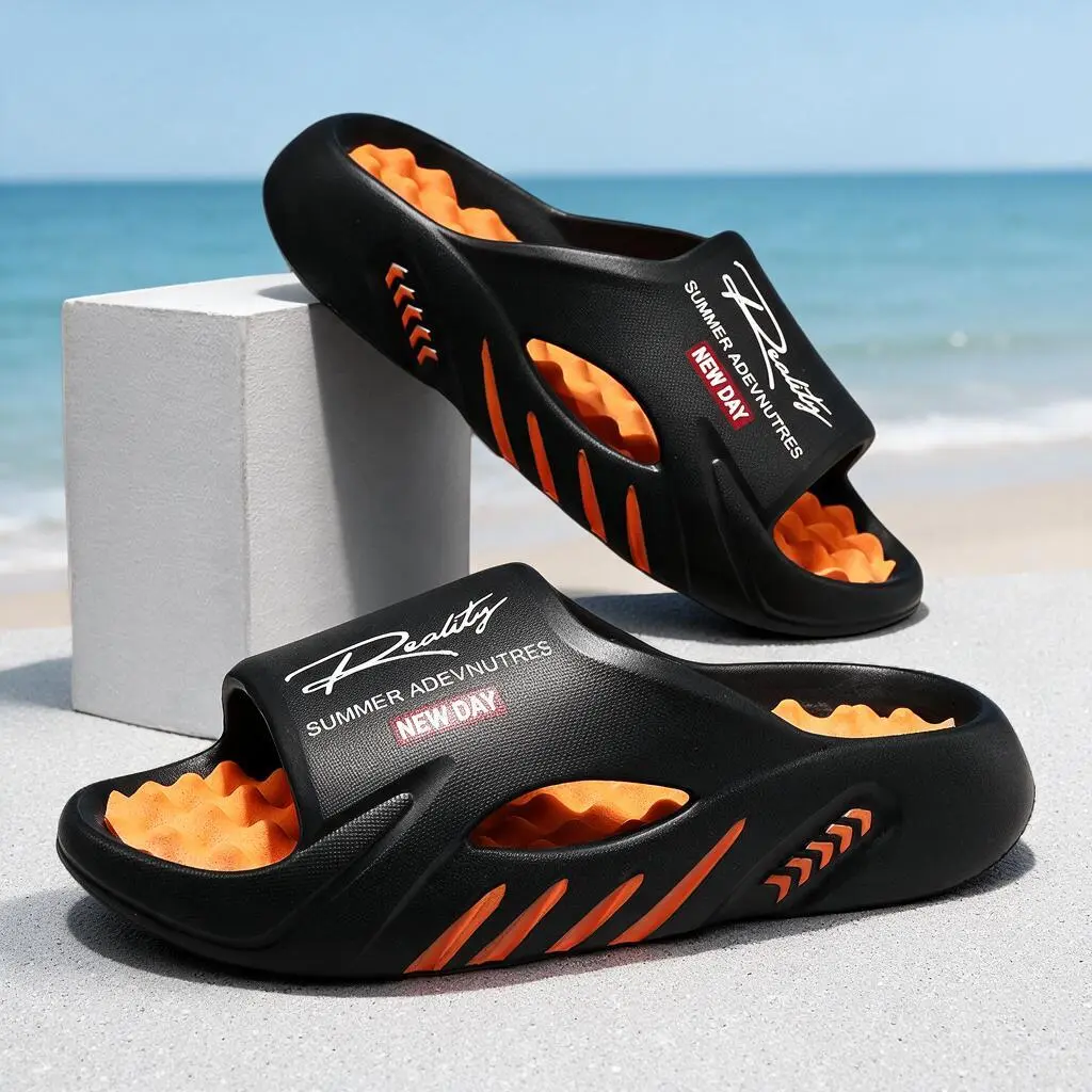 Men's Chunky Platform Slide Slippers - Breathable EVA Upper & Textured Massage Footbed, Shock-Absorbing Soft EVA Footwear, Durable Slip-On Shoes for Beach & Daily Casual Outings