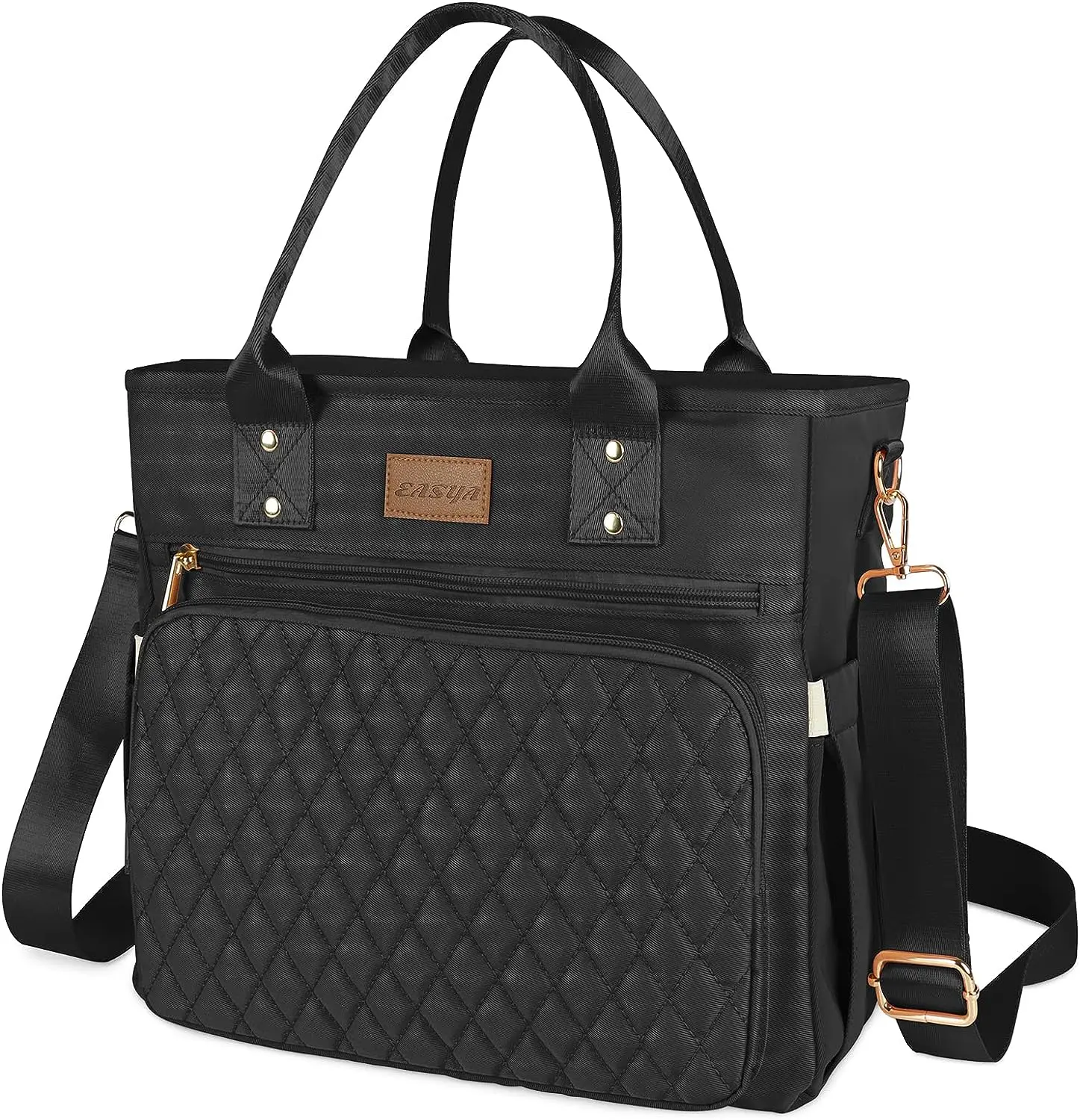 EASYA Large Insulated Lunch Bag for Work, Women'S Nylon Thermal Lunch Box, Leakproof Cooler Tote Bag with Storage Pocket (Black) easya