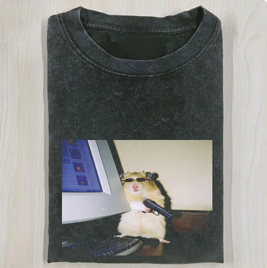 Vintage Cool Hamster Hacker Meme Graphic Tee, Hacker Pet Meme Shirt, Cool Gamer Pet Aesthetic, Funny Nerd Shirts, Unisex Meme Cringe Funny Shirt, Menswear Womenswear Streetwear Cotton Comfort
