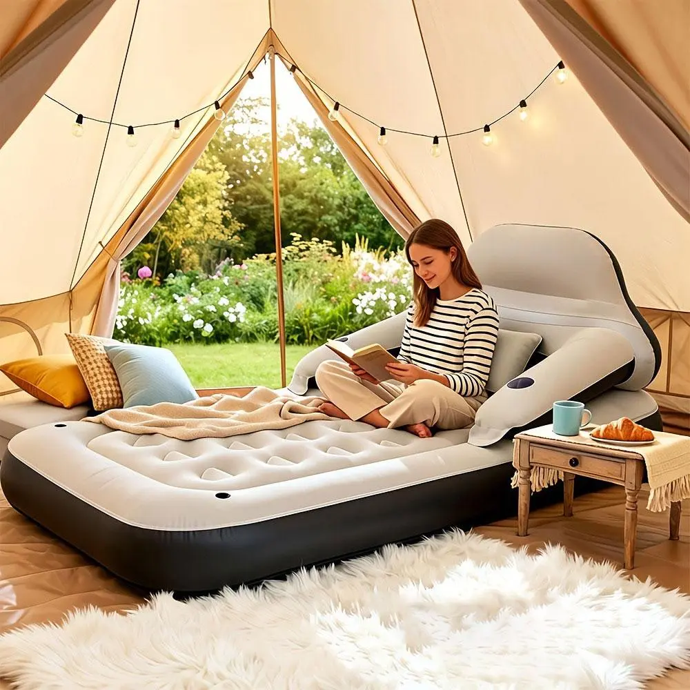 Twin Size Air Mattress with Included Pump and Pillows, Portable Inflatable Camping Bed for Outdoor Use and Guest Rooms