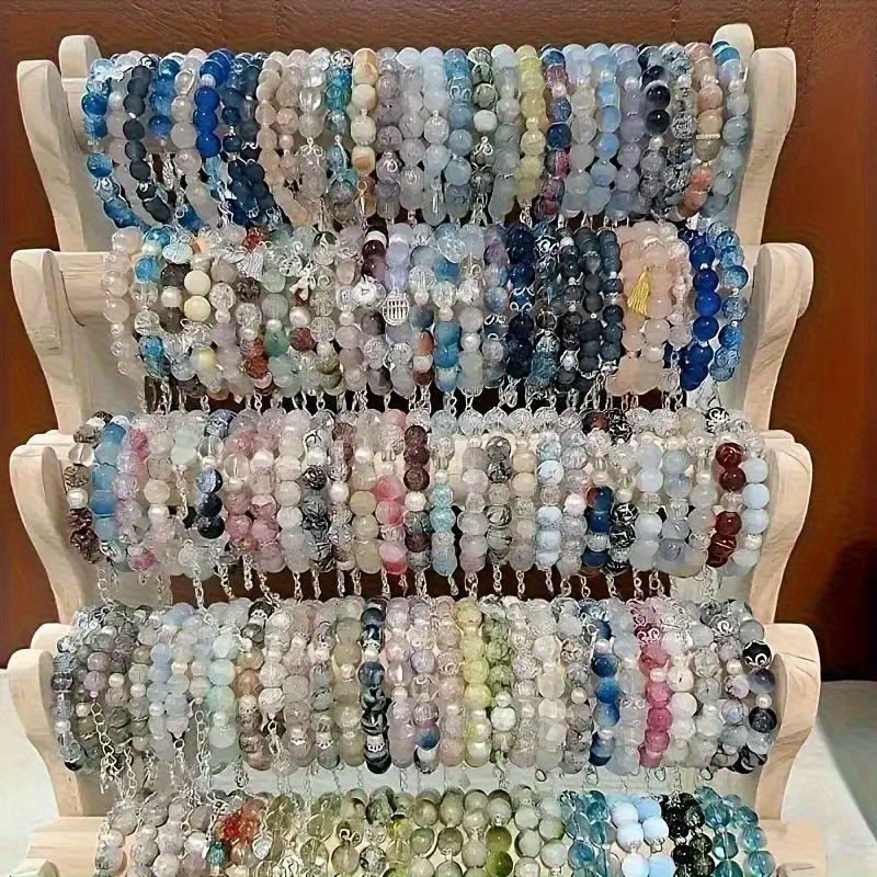 18pcs Mix Women's Glass Bead Charm Bracelet Set - Pastel & Multicolor Bohemian Flower & Butterfly Charms with Heart/Star Charms, Adjustable Elastic Cord for DIY Bracelet Making Kit, Birthday Party Favors, Valentine's Gifts