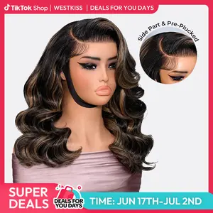 West Kiss Ready To Go Highlight Right Side Part Wigs LayerCut Body Wave 6x8 Lace Closure Wig Pre Cut Pre Plucked DealsForYouDays