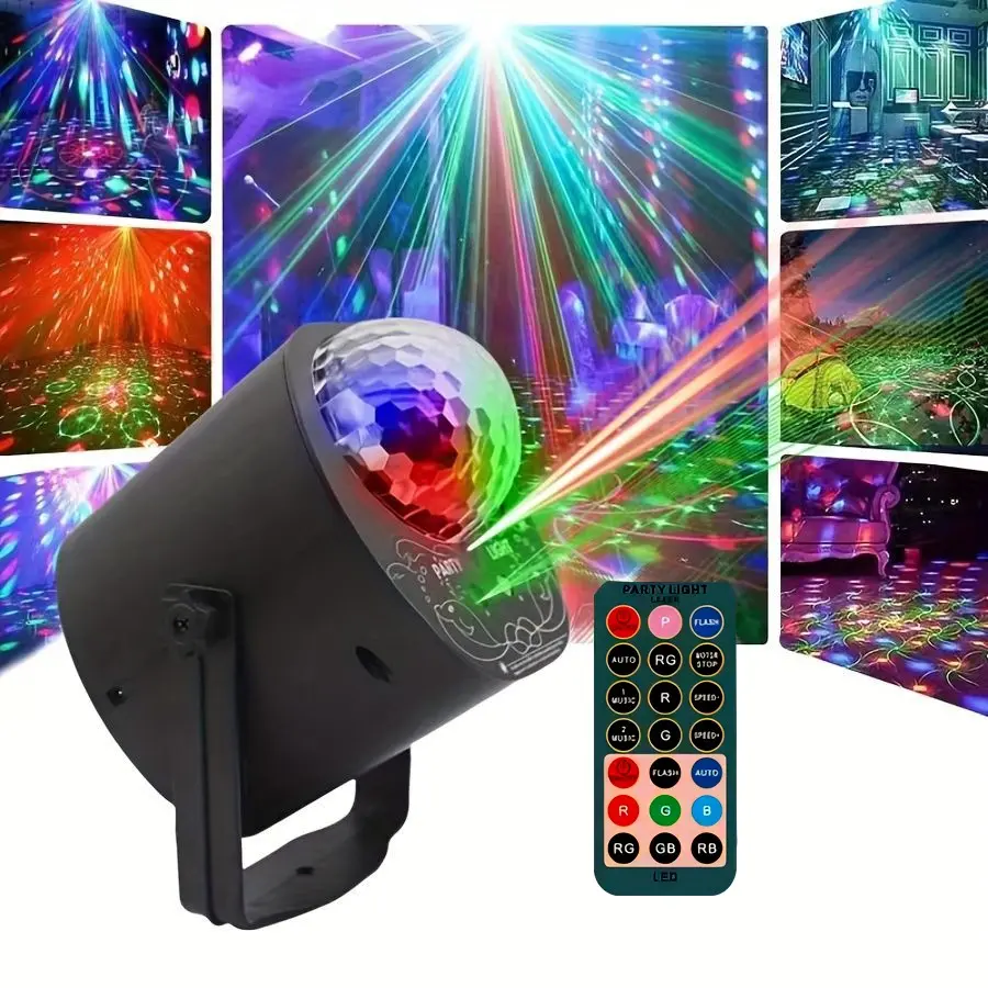 Party Lights DJ Disco Ball & LED Stage Strobe Light with Sound-Activated 10ft USB-C Cable,Remote,Disco Lights for Parties Indoor Use,Birthday,Dance,Clubs,Bar,Living Room,Weddings, Holidays Décor Dynamic LED Lights, Led Decoration