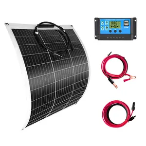 100W Flexible Solar Panel 18V System kit 30A Charge Controller Cables with Alligator Clip PV Connector Cables for Yacht, Boat, RV, Cabin, 18V Battery Charge