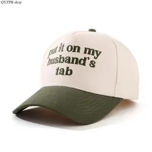 Funny 'Put It On My Husband's Tab' Trucker Hat – Viral Embroidered Snapback Hat | Adjustable Bar Tab Joke Novelty | TikTok Trend Gift for Husband/Boyfriend, Father's Day