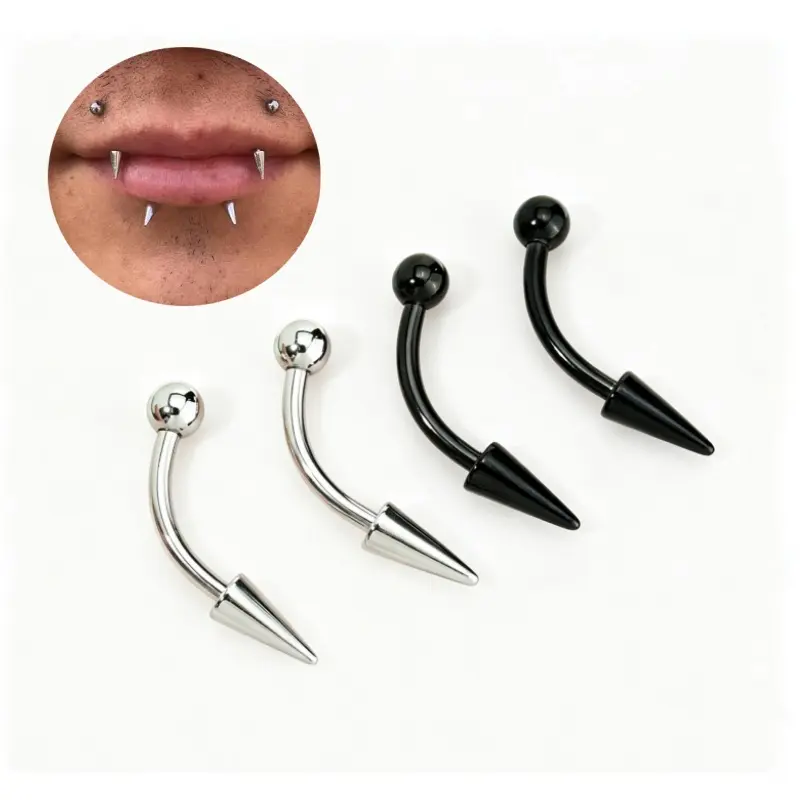 Oufer 4PCS 16G Spike and Ball Top Curved Barbell Angel Fangs Piercing Jewelry