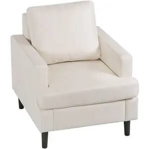 F2C Beige Linen Single Sofa Chair - Versatile Accent Armchair W/Cushion Lounge Seat & Wood Legs for Home, Bedroom, Office