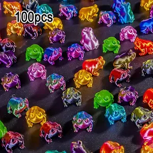 100pcs 3D Printed Frog Decorations, Small Statue Ornaments, Decorative Sculptures, Festive Desk Car Office Decor, Birthday Gift, Random Colors