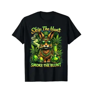 Men's 'Skip The Hunt, Smoke The Blunt' 420 Easter T-Shirt - Menswear Short-Sleeve Round Neck Streetwear Top, Casual Everyday Use, Holiday Gift