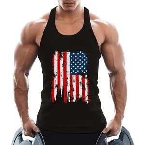 Men's American Flag Tank Tops Y-Back Sleeveless Muscle Stringer Graphic Gym Workout USA Tank, Comfy, Breathable