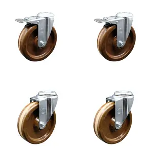 Service Caster SCC-SSBHTTL20S514-PHSHT-2-S-2 Stainless Steel High Temperature Phenolic Swivel Bolt Hole Caster with 5 x 1.25 in. Brown Wheels - Set of 4